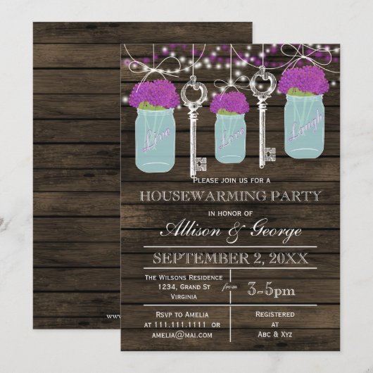 Maurerkirschen aus Stallholz Schlüssel rustikale H Einladung (Vorne/Hinten)