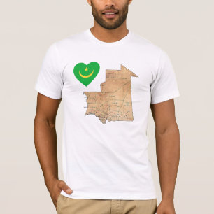 Mauretanien-Flagge Herz und Karte T-Shirt