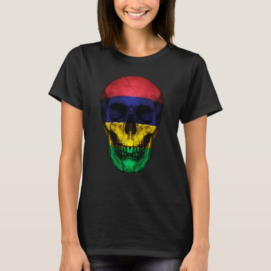 Mauritius Flag Skull Mauritian Roots Proud Patriot T-Shirt (Vorderseite)