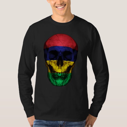Mauritius Flag Skull Mauritian Roots Proud Patriot T-Shirt (Vorderseite)