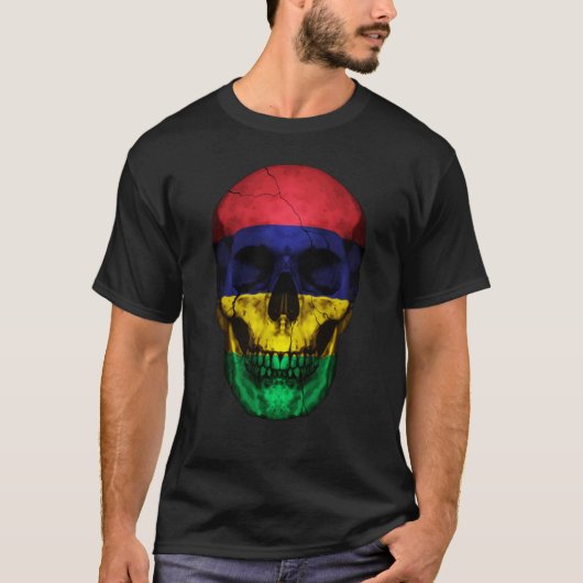 Mauritius Flag Skull Mauritian Roots Proud Patriot T-Shirt (Vorderseite)