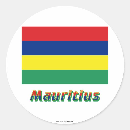 Mauritius-Flagge mit Namen Runder Aufkleber (Vorderseite)