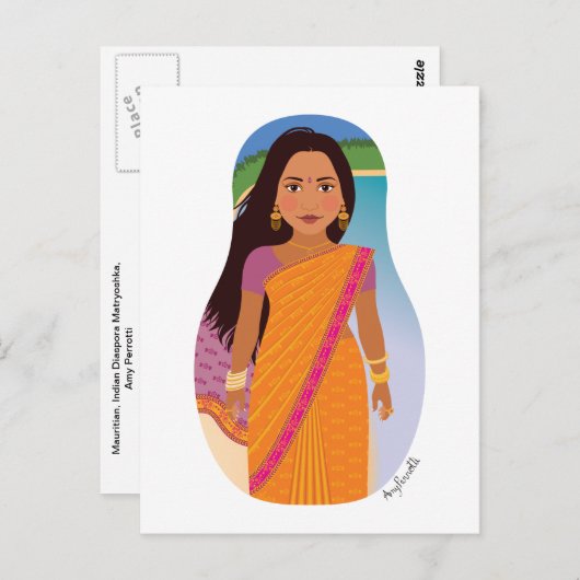 Mauritius, Indian Matryoshka Postcard Postkarte (Vorne/Hinten)