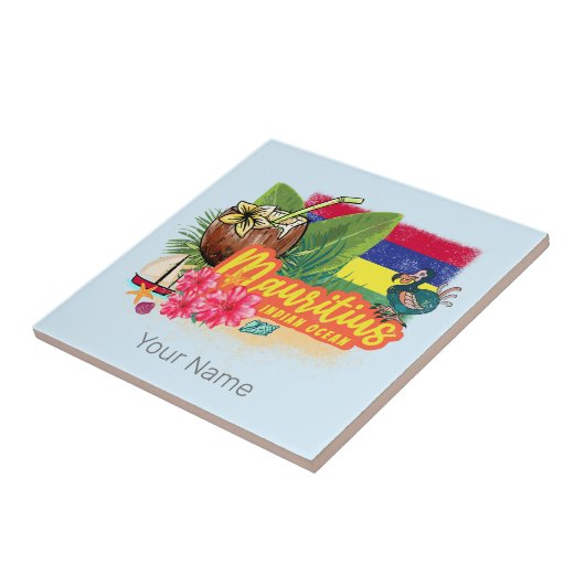 Mauritius Retro Indischer Ozean Dodo und Flag Vint Fliese (Seite)