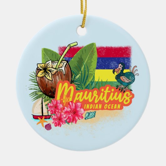 Mauritius Retro Indischer Ozean Dodo und Flag Vint Keramik Ornament (Vorne)