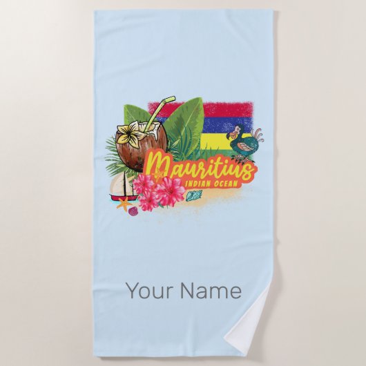 Mauritius Retro Indischer Ozean Dodo und Flag Vint Strandtuch (Vorderseite)