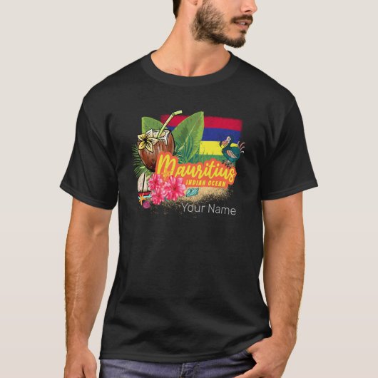Mauritius Retro Indischer Ozean Dodo und Flag Vint T-Shirt (Vorderseite)