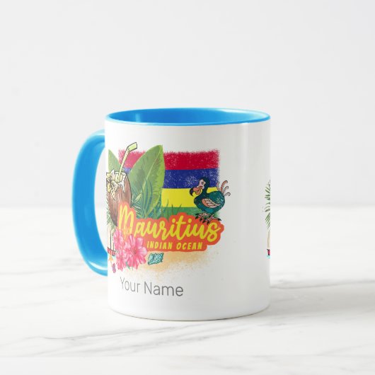Mauritius Retro Indischer Ozean Dodo und Flag Vint Tasse (Vorderseite Links)