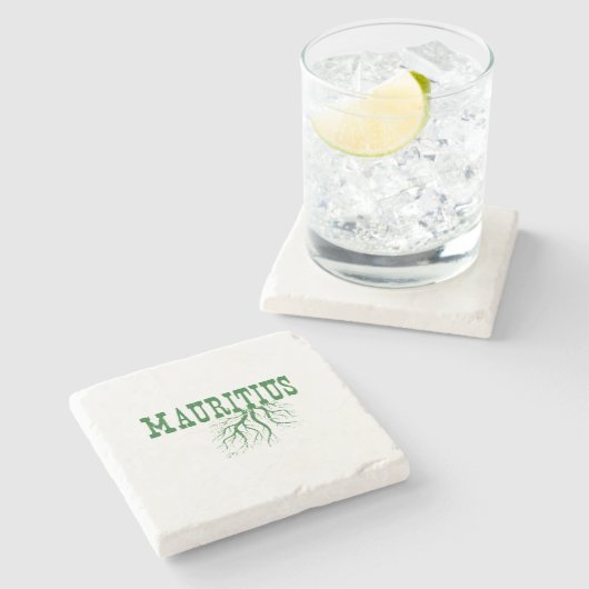 Mauritius Tree Roots Word Art Mauritian Rooted Steinuntersetzer (Seitenansicht)