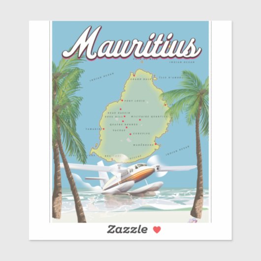 Mauritius Vintage Reiseplakat Aufkleber (Blatt)