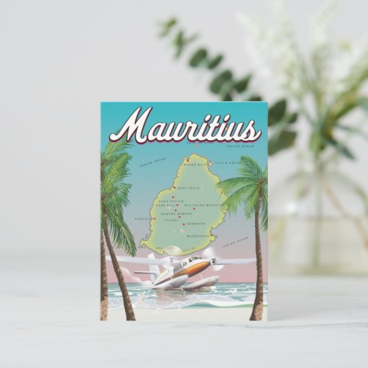Mauritius Vintage Reiseplakat Postkarte (Stehend Vorderseite)