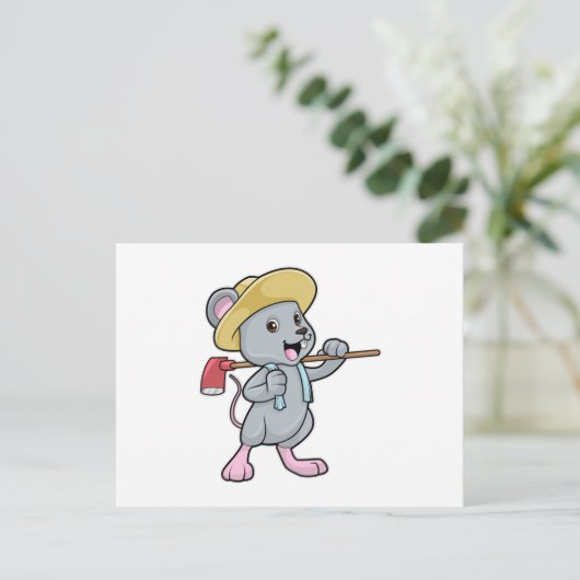 Maus als Bauer mit Ax & Hat Postkarte (Stehend Vorderseite)