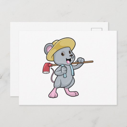 Maus als Bauer mit Ax & Hat Postkarte (Vorne/Hinten)