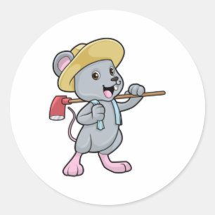 Maus als Bauer mit Ax & Hat Runder Aufkleber