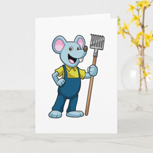 Maus als Bauer mit Rake Karte (Gelbe Blume)