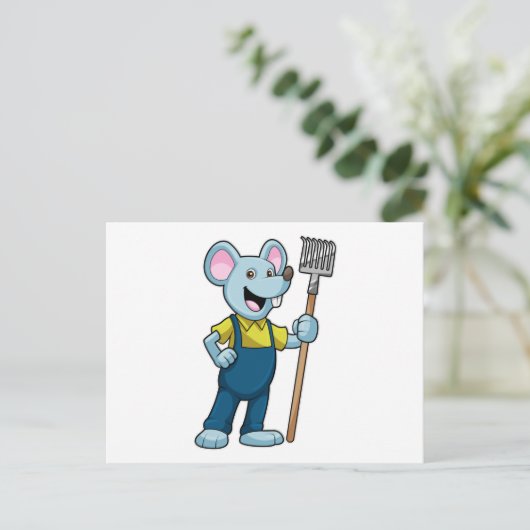 Maus als Bauer mit Rake Postkarte (Stehend Vorderseite)