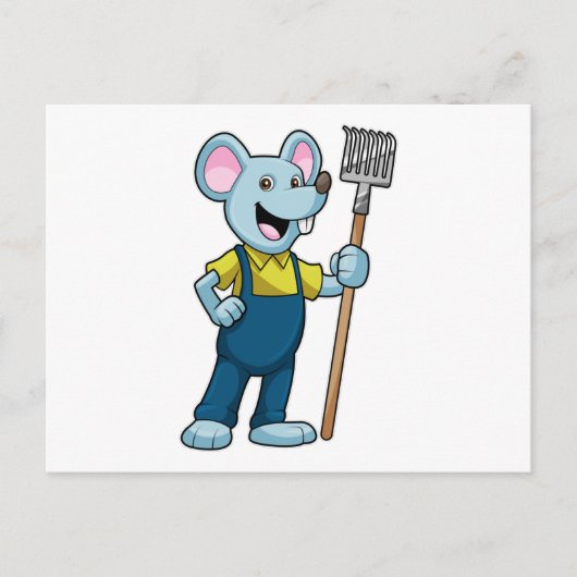 Maus als Bauer mit Rake Postkarte (Vorderseite)