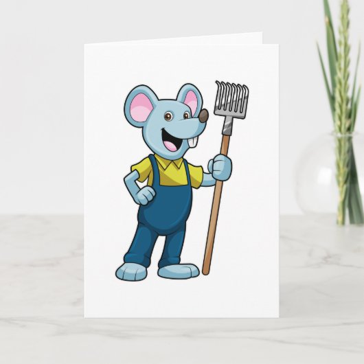 Maus als Bauer mit Rechen Karte (Vorderseite)