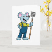 Maus als Bauer mit Rechen Karte (Gelbe Blume)
