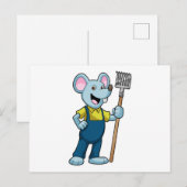 Maus als Bauer mit Rechen Postkarte (Vorne/Hinten)