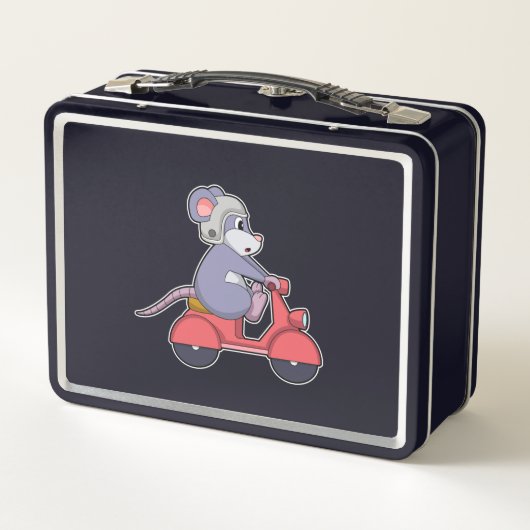 Maus als Biker mit Scooter.PNG Metall Brotdose (Rückseite)