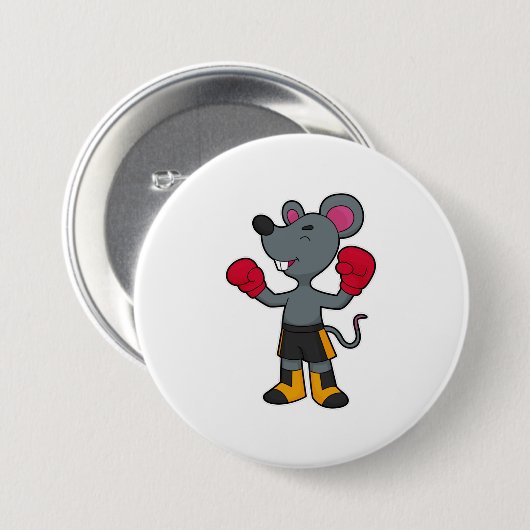 Maus als Boxer mit Boxhandschuhen Button (Vorne & Hinten)