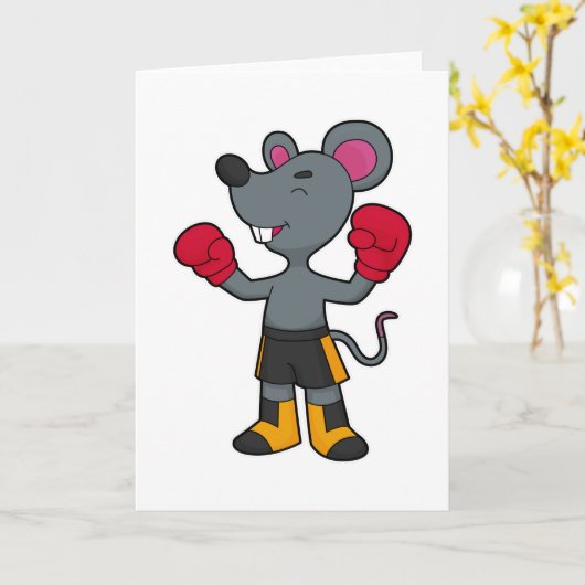 Maus als Boxer mit Boxhandschuhen Karte (Gelbe Blume)