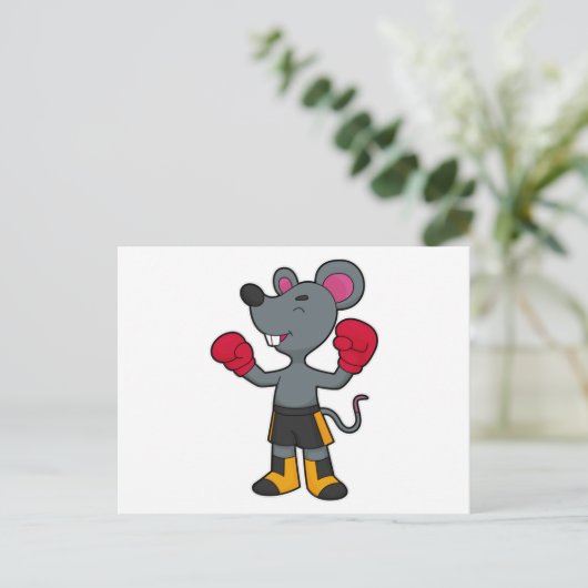 Maus als Boxer mit Boxhandschuhen Postkarte (Stehend Vorderseite)