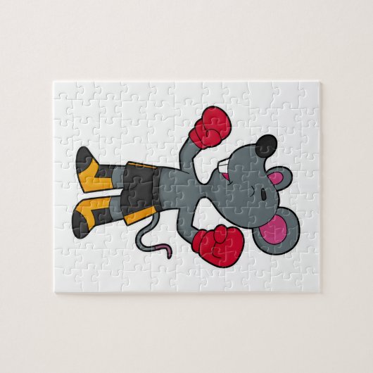 Maus als Boxer mit Boxhandschuhen Puzzle (Horizontal)