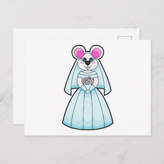 Maus als Braut mit Haufen Blume Postkarte (Vorne/Hinten)
