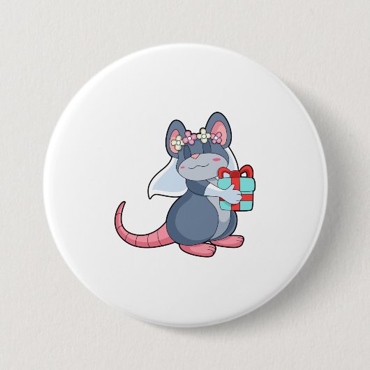 Maus als Braut mit Schleier & Geschenk.PNG Button (Vorderseite)