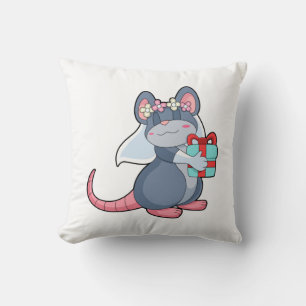 Maus als Braut mit Schleier & Geschenk.PNG Kissen