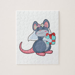 Maus als Braut mit Schleier & Geschenk.PNG Puzzle