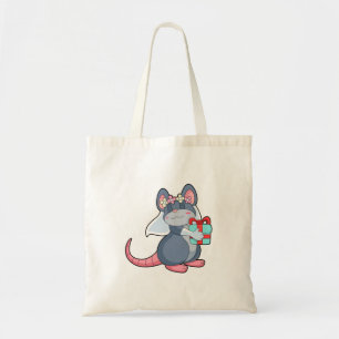Maus als Braut mit Schleier & Geschenk.PNG Tragetasche