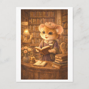 Maus als Buchladenbesitzerin Postkarte