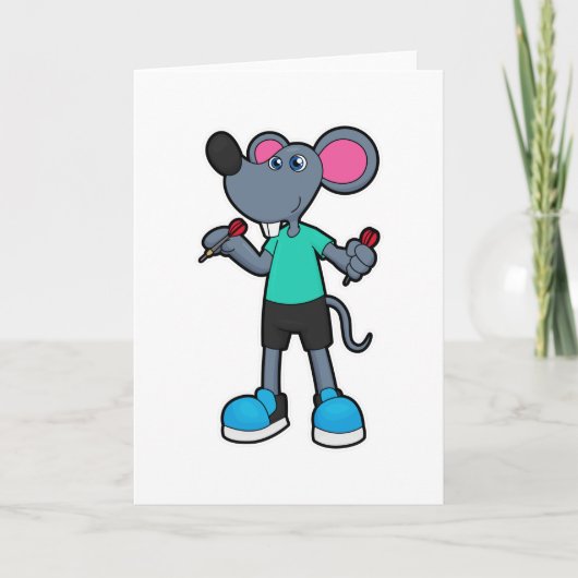 Maus als Dartspieler mit Dartpfeilen Karte (Vorderseite)
