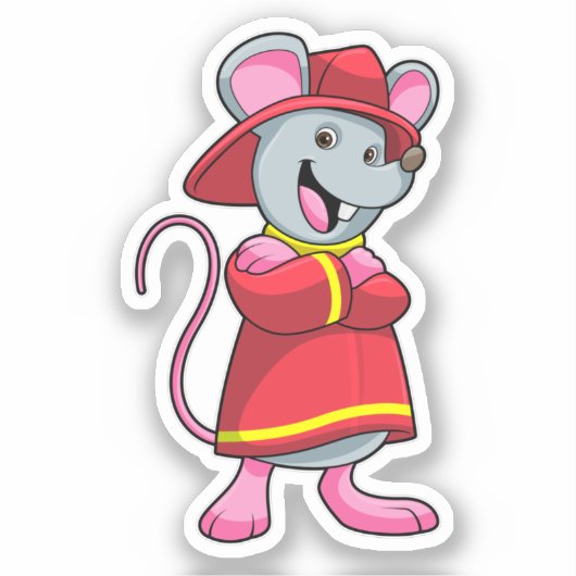 Maus als Feuerwehrmann mit Helm Aufkleber (Vorderseite)