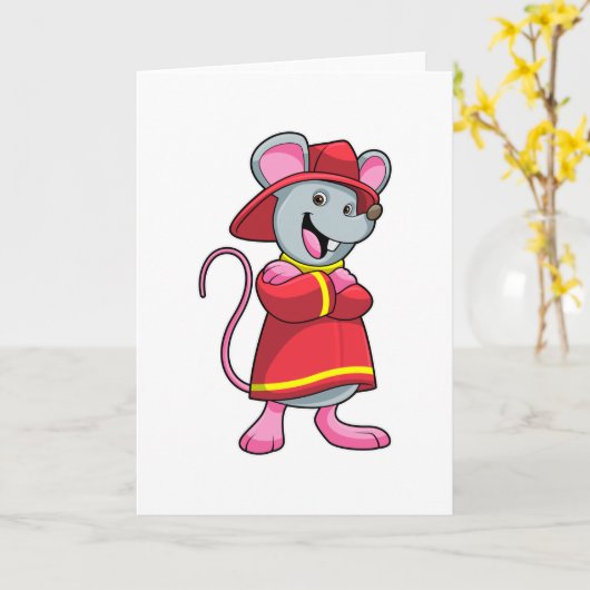 Maus als Feuerwehrmann mit Helm Karte (Gelbe Blume)