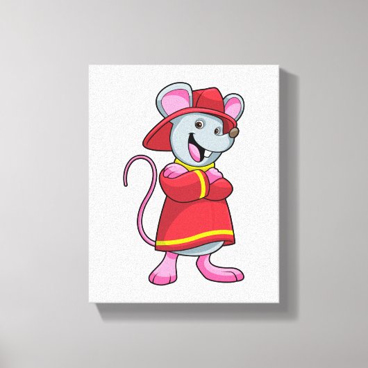 Maus als Feuerwehrmann mit Helm Leinwanddruck (Vorderseite)
