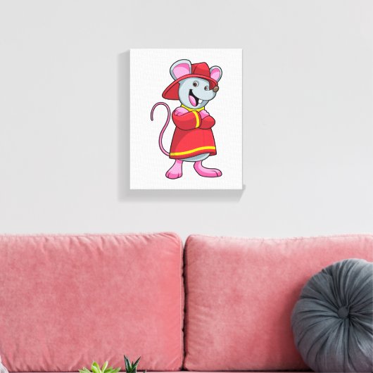 Maus als Feuerwehrmann mit Helm Leinwanddruck (Insitu (Wohnzimmer))