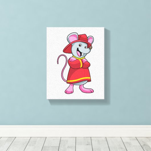 Maus als Feuerwehrmann mit Helm Leinwanddruck (Insitu (Holzboden))
