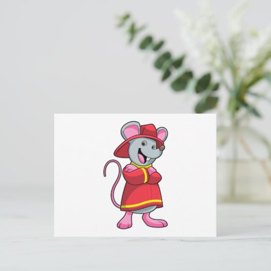 Maus als Feuerwehrmann mit Helm Postkarte (Stehend Vorderseite)
