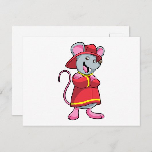 Maus als Feuerwehrmann mit Helm Postkarte (Vorne/Hinten)
