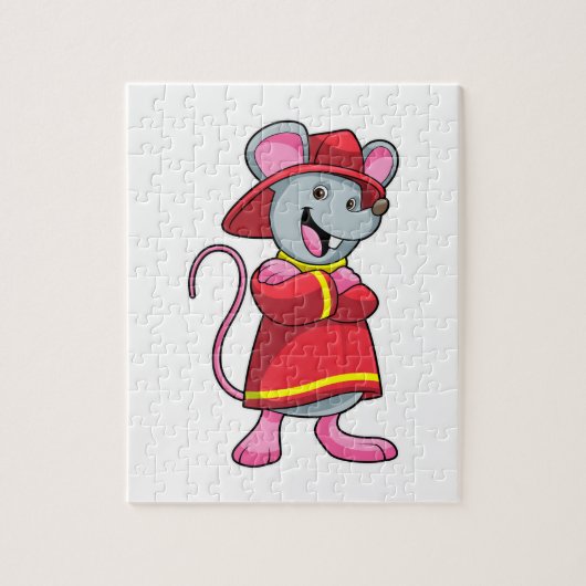 Maus als Feuerwehrmann mit Helm Puzzle (Vertikal)