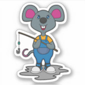 Maus als Fisher mit Angelrute Aufkleber (Vorderseite)