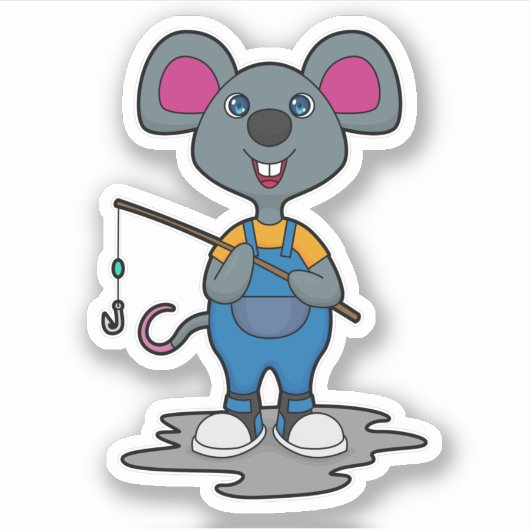 Maus als Fisher mit Angelrute Aufkleber (Vorderseite)