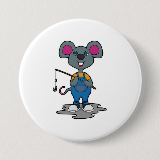 Maus als Fisher mit Angelrute Button (Vorderseite)