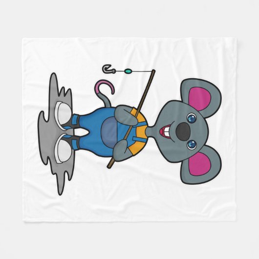 Maus als Fisher mit Angelrute Fleecedecke (Vorderseite (Horizontal))