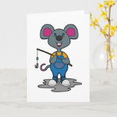 Maus als Fisher mit Angelrute Karte (Gelbe Blume)