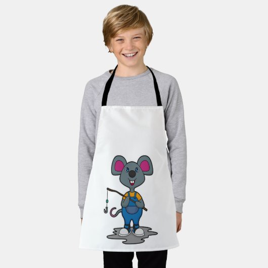 Maus als Fisher mit Angelrute Schürze (Getragen)